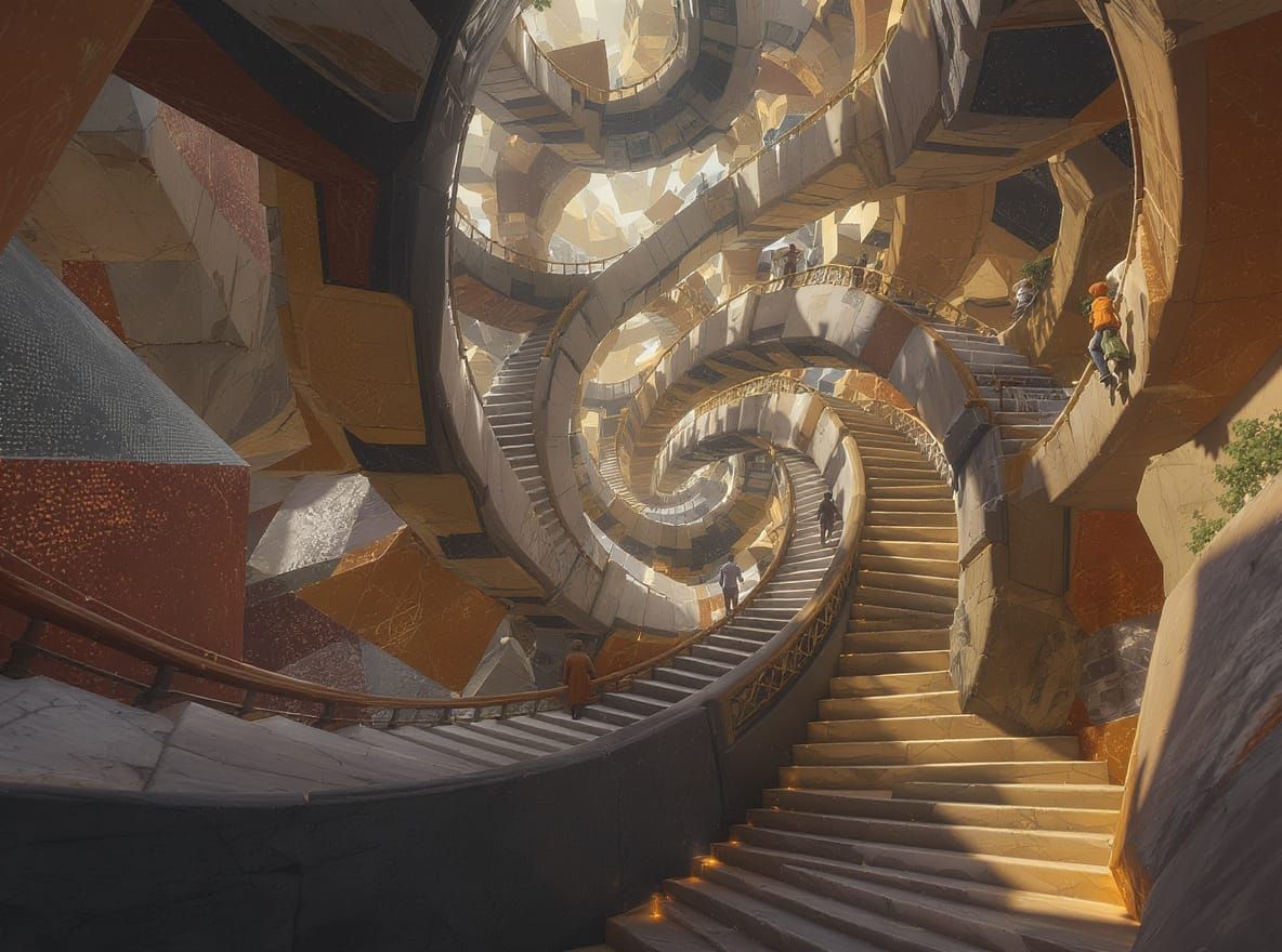 Surreal Escher-esque Staircase with Perpetual Motion in Digi...