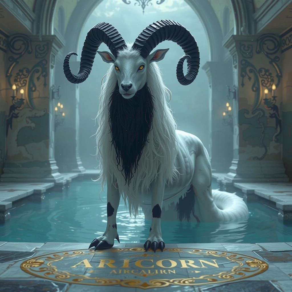 Horrific Pale Beast: Capricorn in Dark Fantasy Style