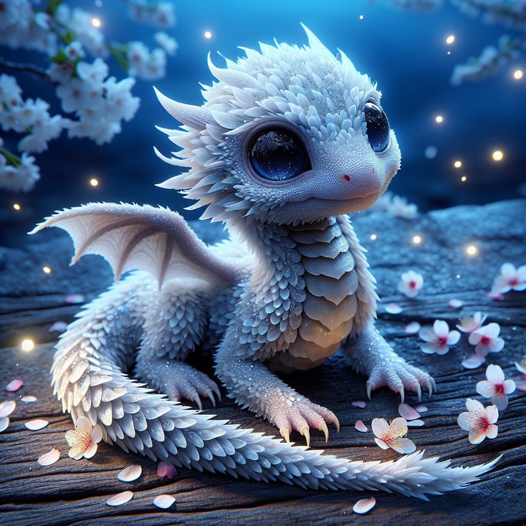 Whimsical White Dragon Basks in Evening Serenity
