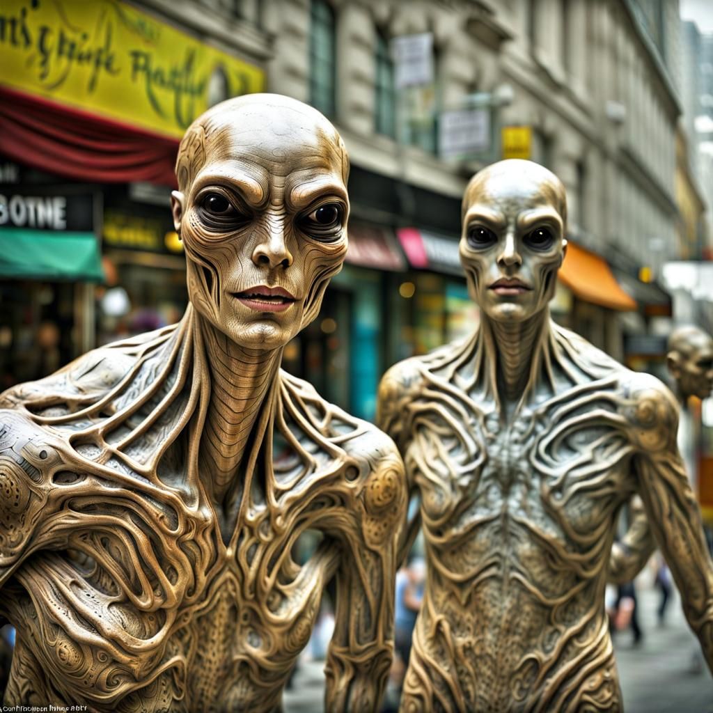 Photorealistic Aliens in Exotic Fashion, Detailed Photograph...