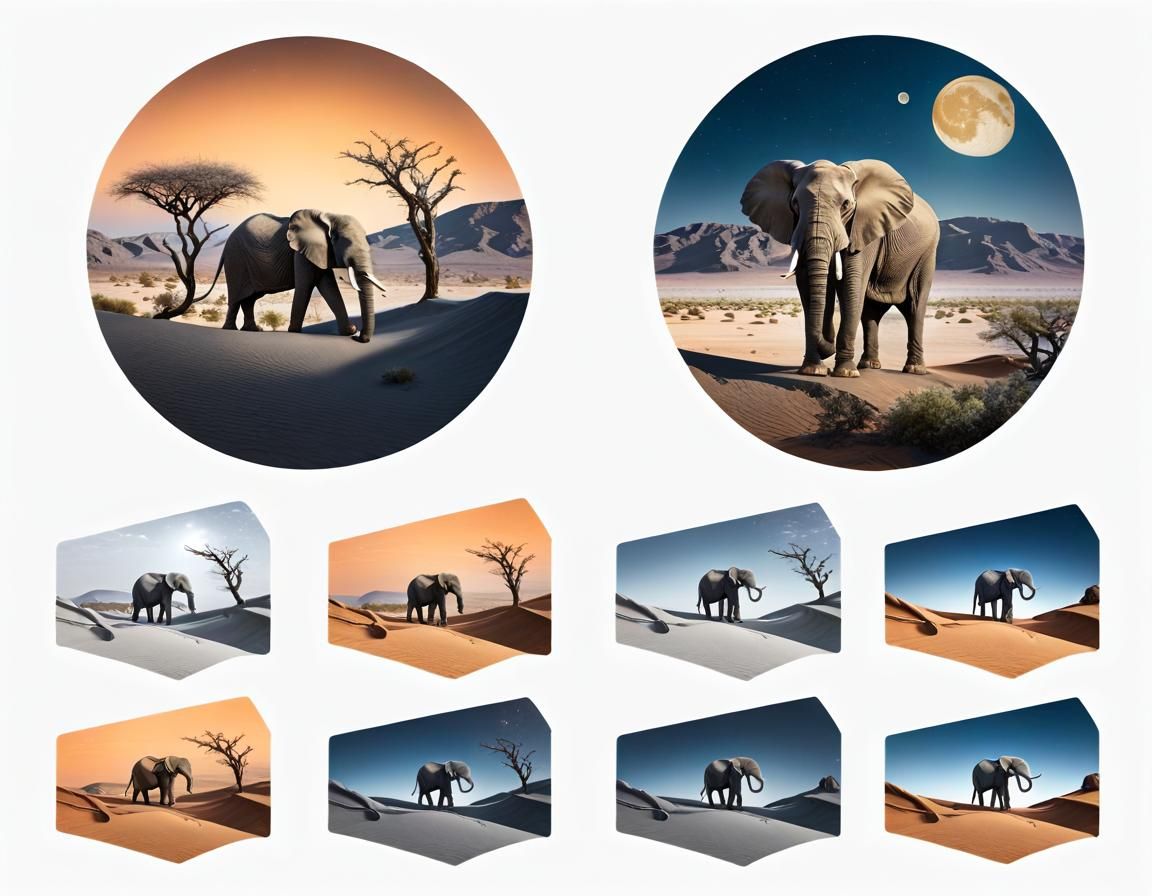 Surreal Elephant in Desert Oasis