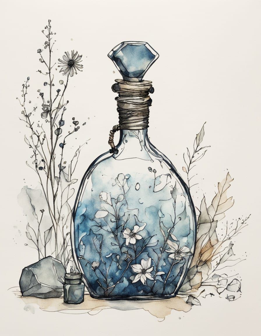 Magical Symbolism in a Vibrant Wash Drawing