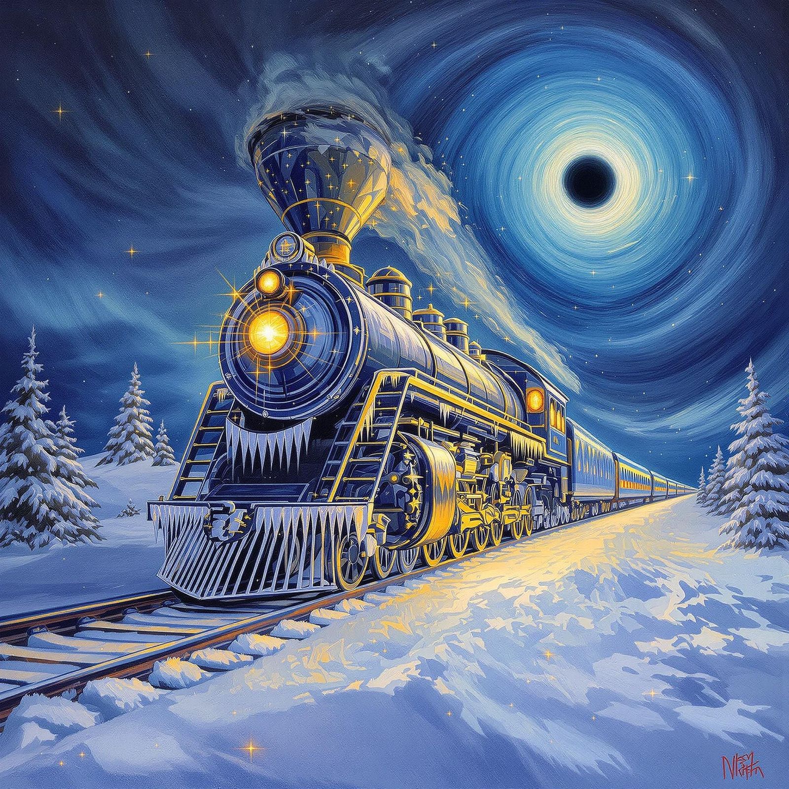 Majestic Winter Locomotive under Midnight Sky
