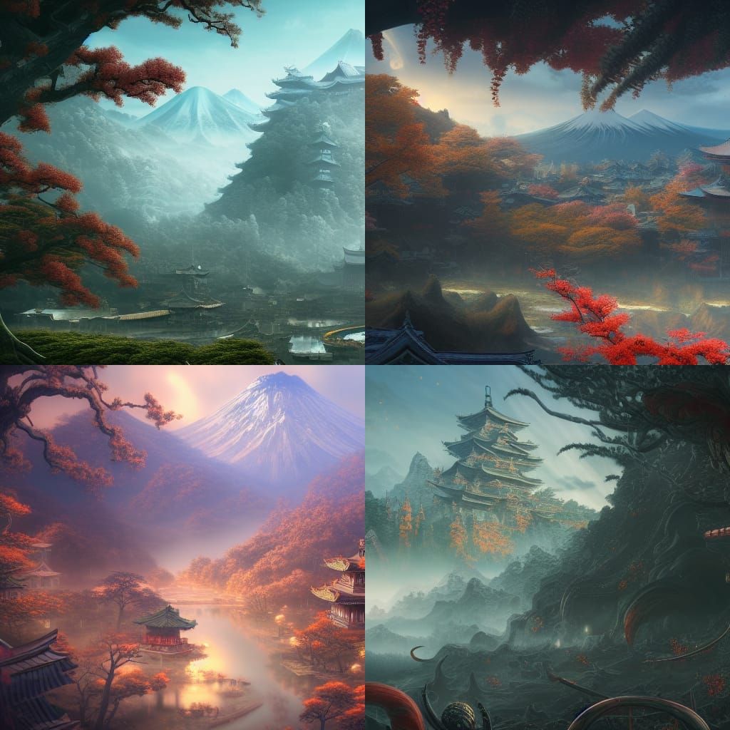 Japanese Fantasy Landscape in Deep Color