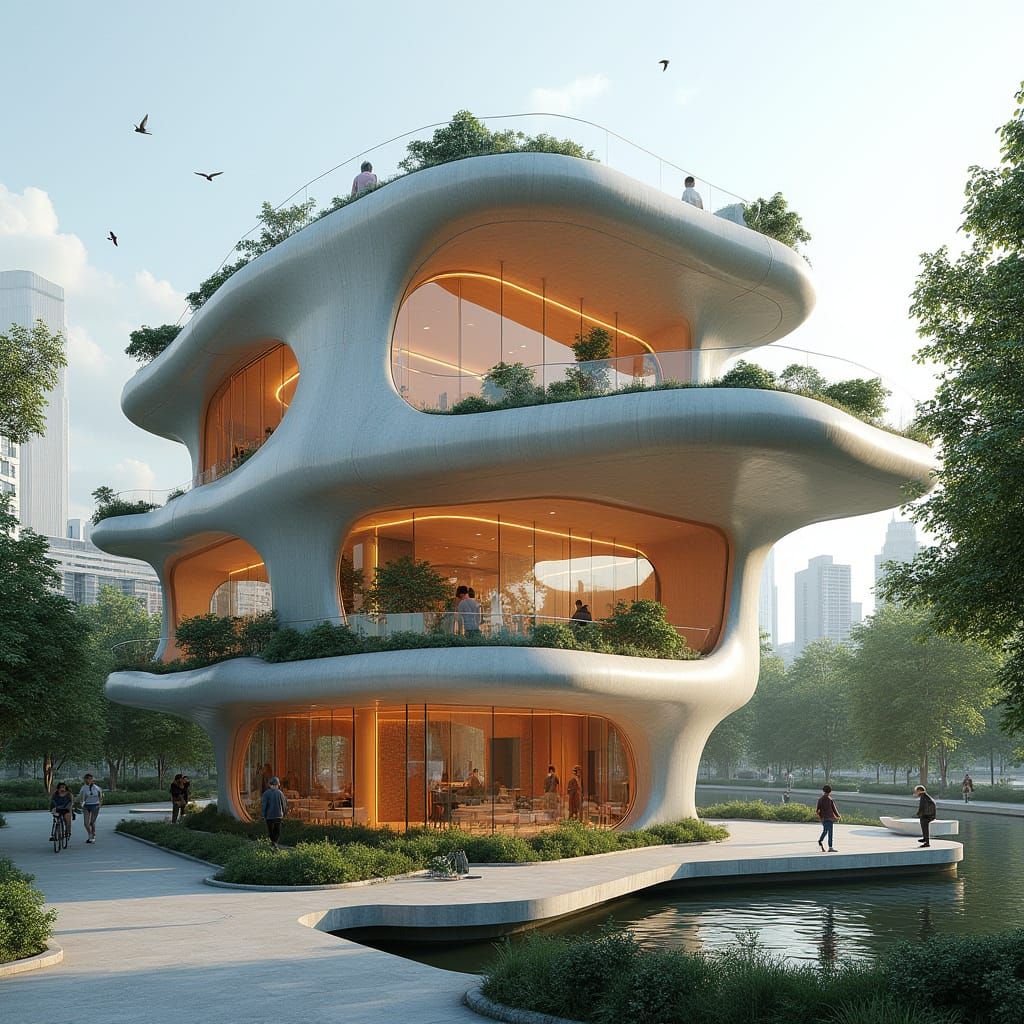 Futuristic Flower Building with Snake Skin Texture