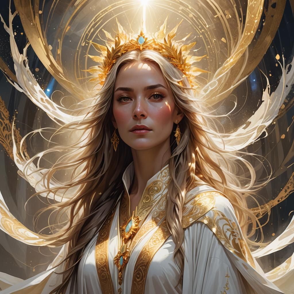 Ethereal Goddess of Light in Majestic Robes