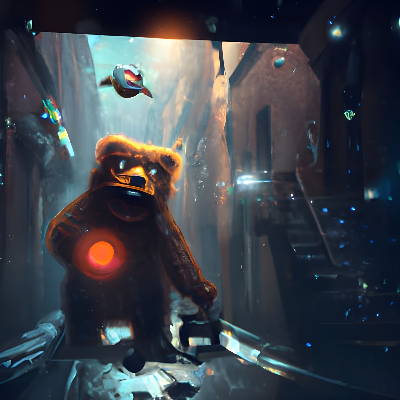 Fozzy Bear and UFO, Dark Fantasy Concept Art