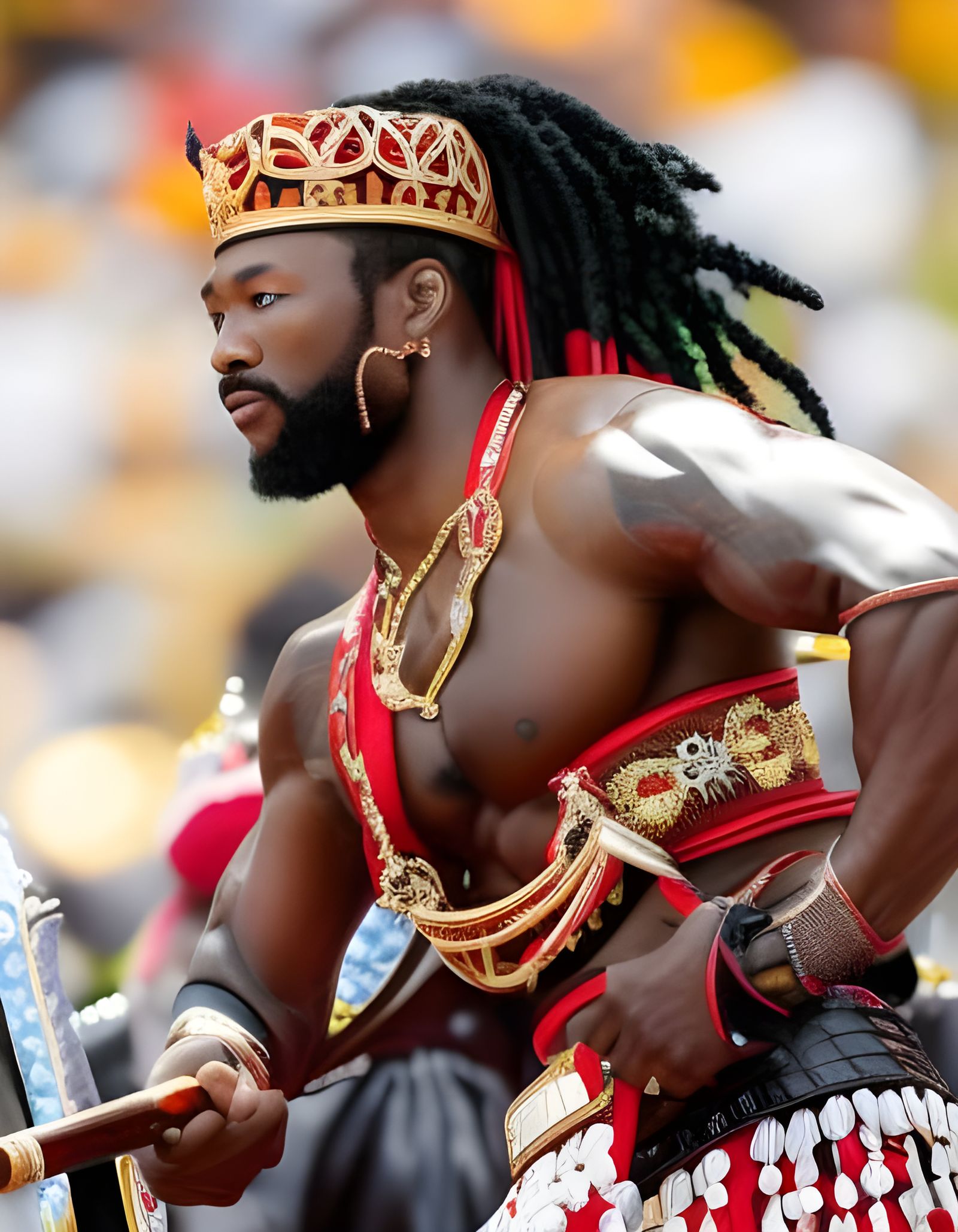 Powerful African Monarch in Regal Splendor