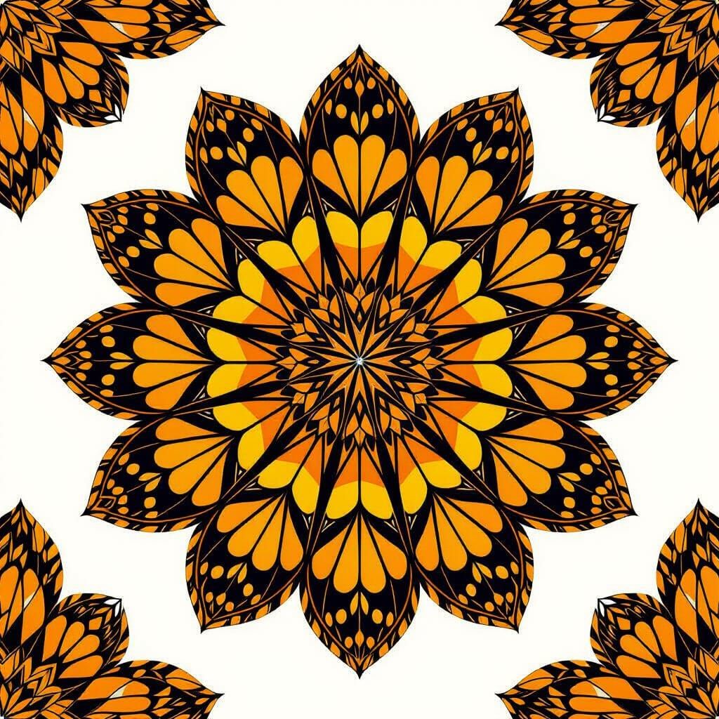 Monarch Butterfly Mandala in Scientific Illustration Style