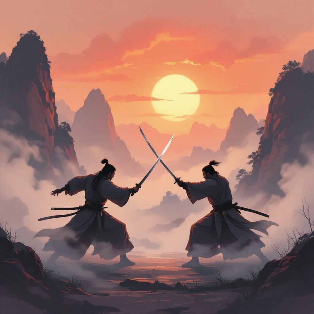 Dawn Duel: Swordsmen Battle on Huangshan Peaks
