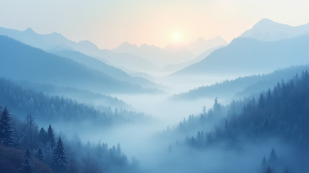 Ethereal Dawn in a Misted Mountain Valley