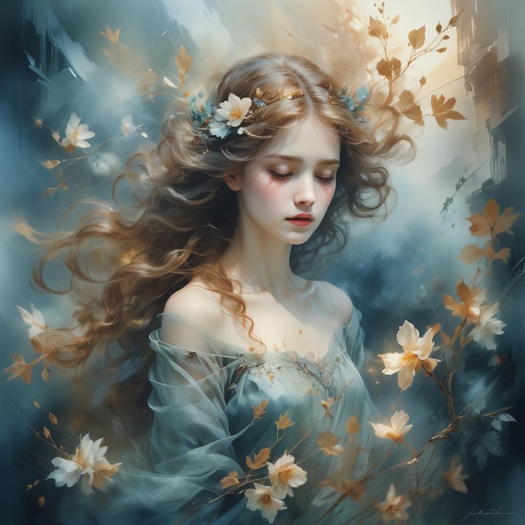 Ethereal Autumn Scene in Sfumato Style