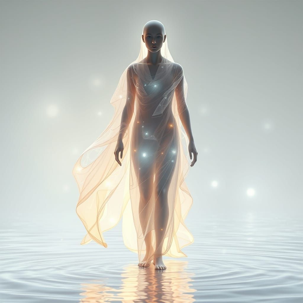 Ethereal Figure in Liquid Light: Surreal 3D Rendering