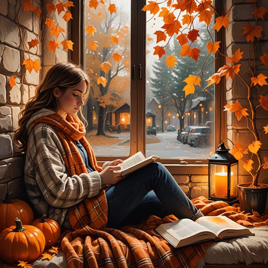 Cozy Autumn Reading Nook Digital Painting