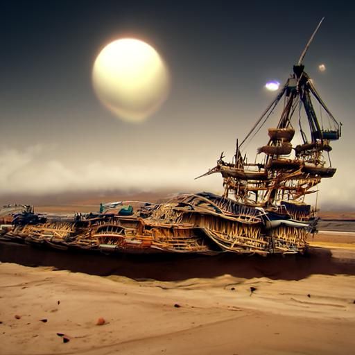 huge, old, filthy galleon in the middle of a desert of light...