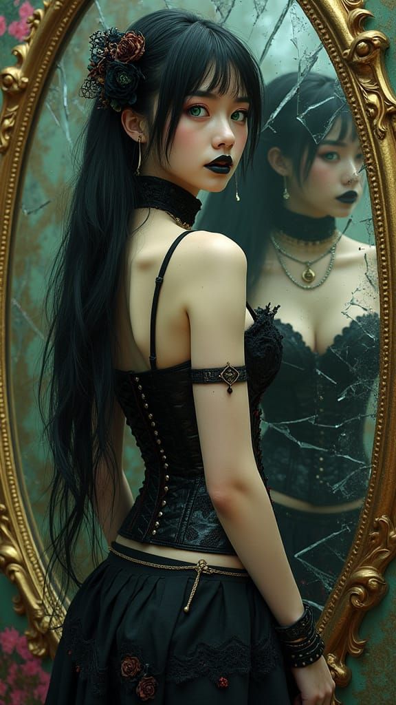 Gothic Japanese Woman in Steampunk Art Nouveau Style
