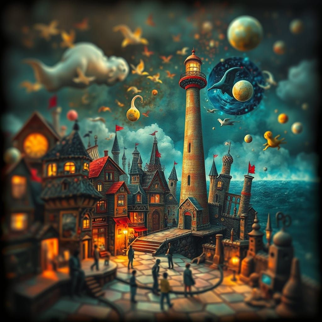 Surreal Cityscape in Whimsical Art Style
