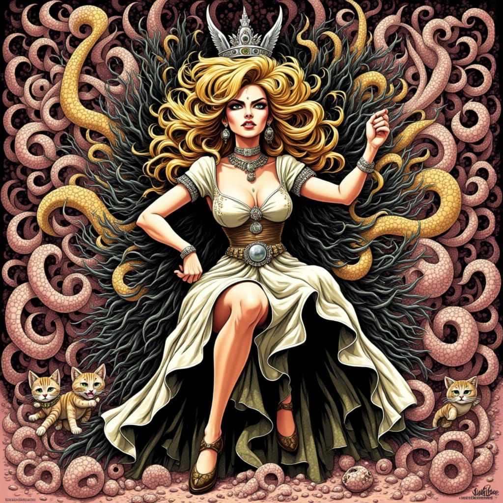 Fierce Feline Goddess in Cyberpunk Aesthetic