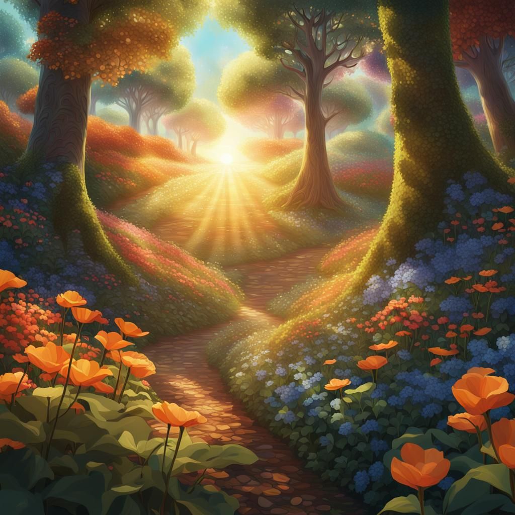 Fantastical Forest Scene in Vibrant Digital Art