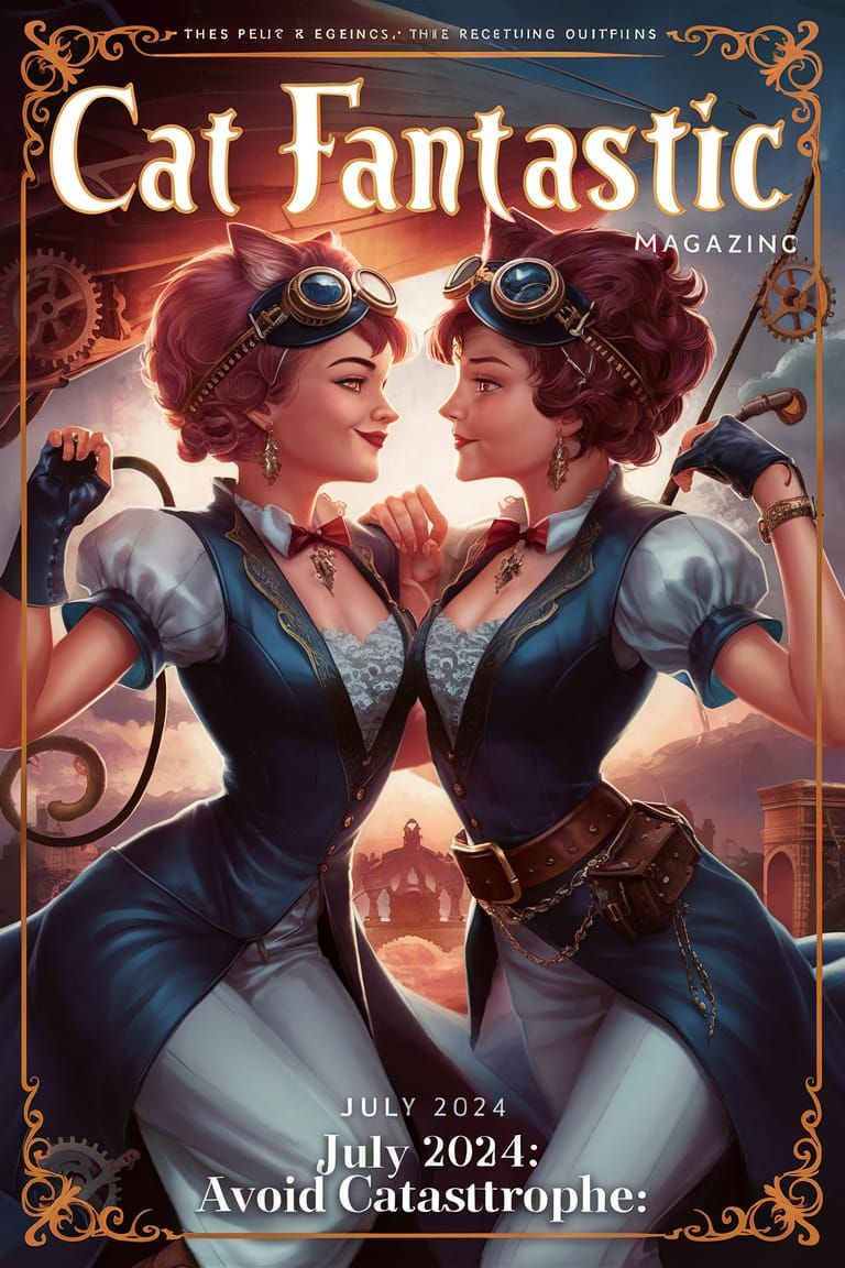 Steampunk Catgirl Sisters on Regency-Inspired Magazine Cover