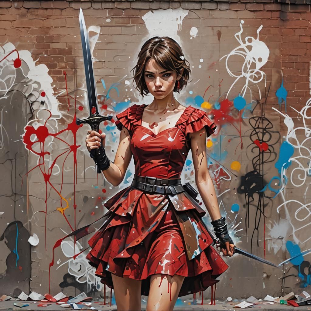 Vibrant Mexican Warrior Woman in Polychromatic Graffiti