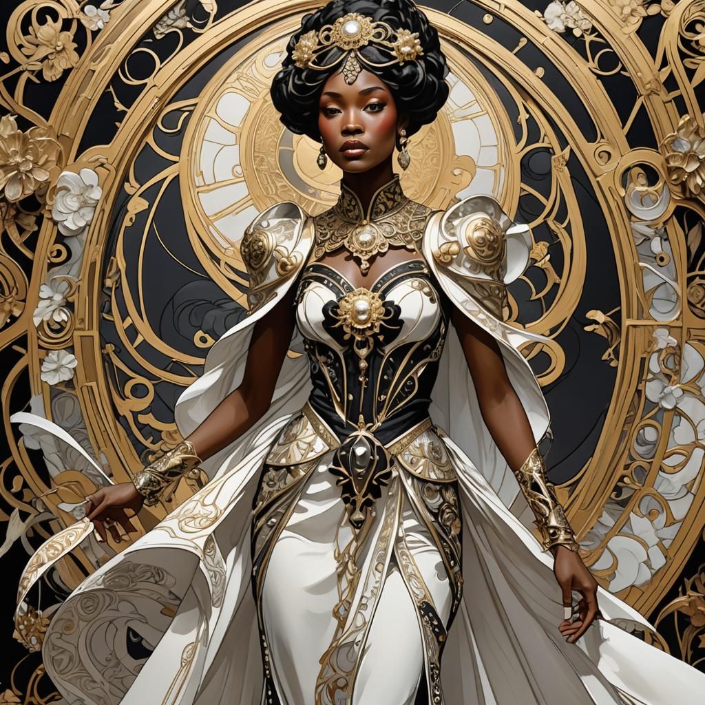 Sensual Art Nouveau High Fashion Icon Struts Black and White...