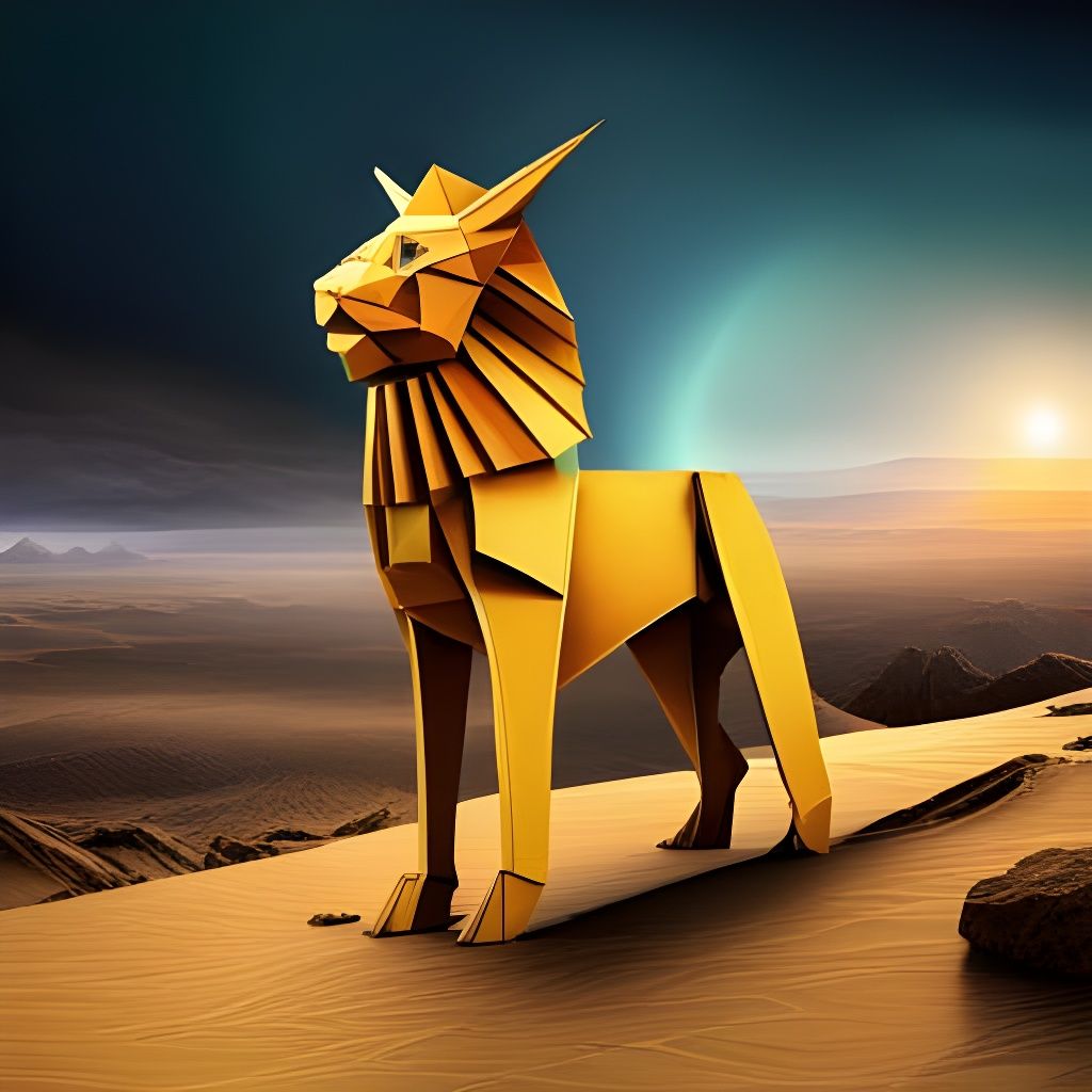 Origami Sphinx in Vibrant Desert Landscape