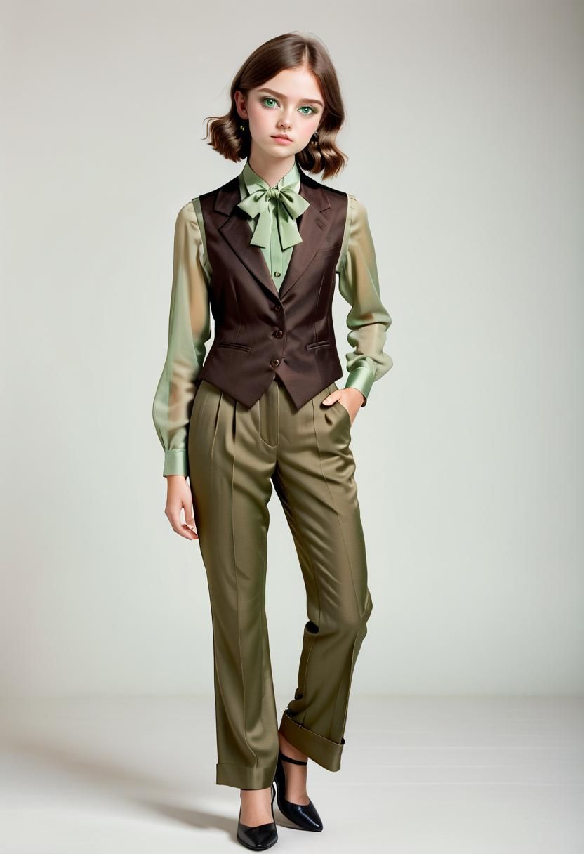 Elegant Brunet Woman in Earthy Attire