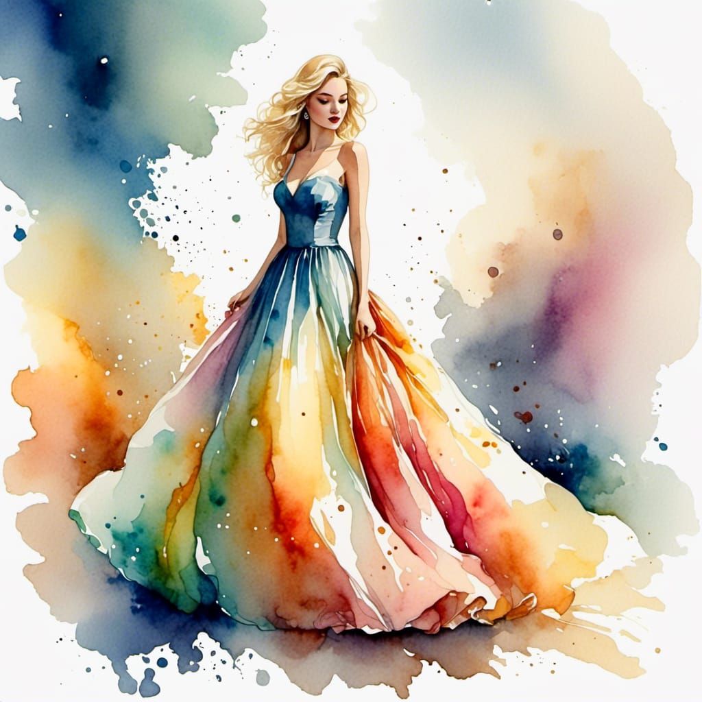 A Beautiful Watercolor Portrait of a Gorgeous Blonde Woman i...