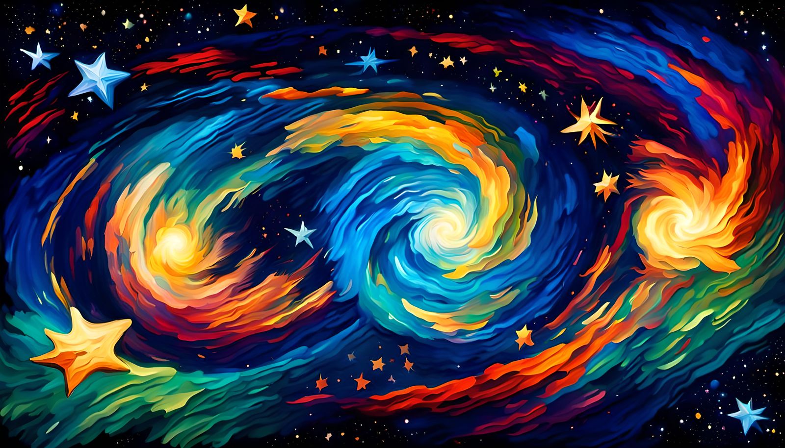 Double Star System in Impressionist Impasto Style