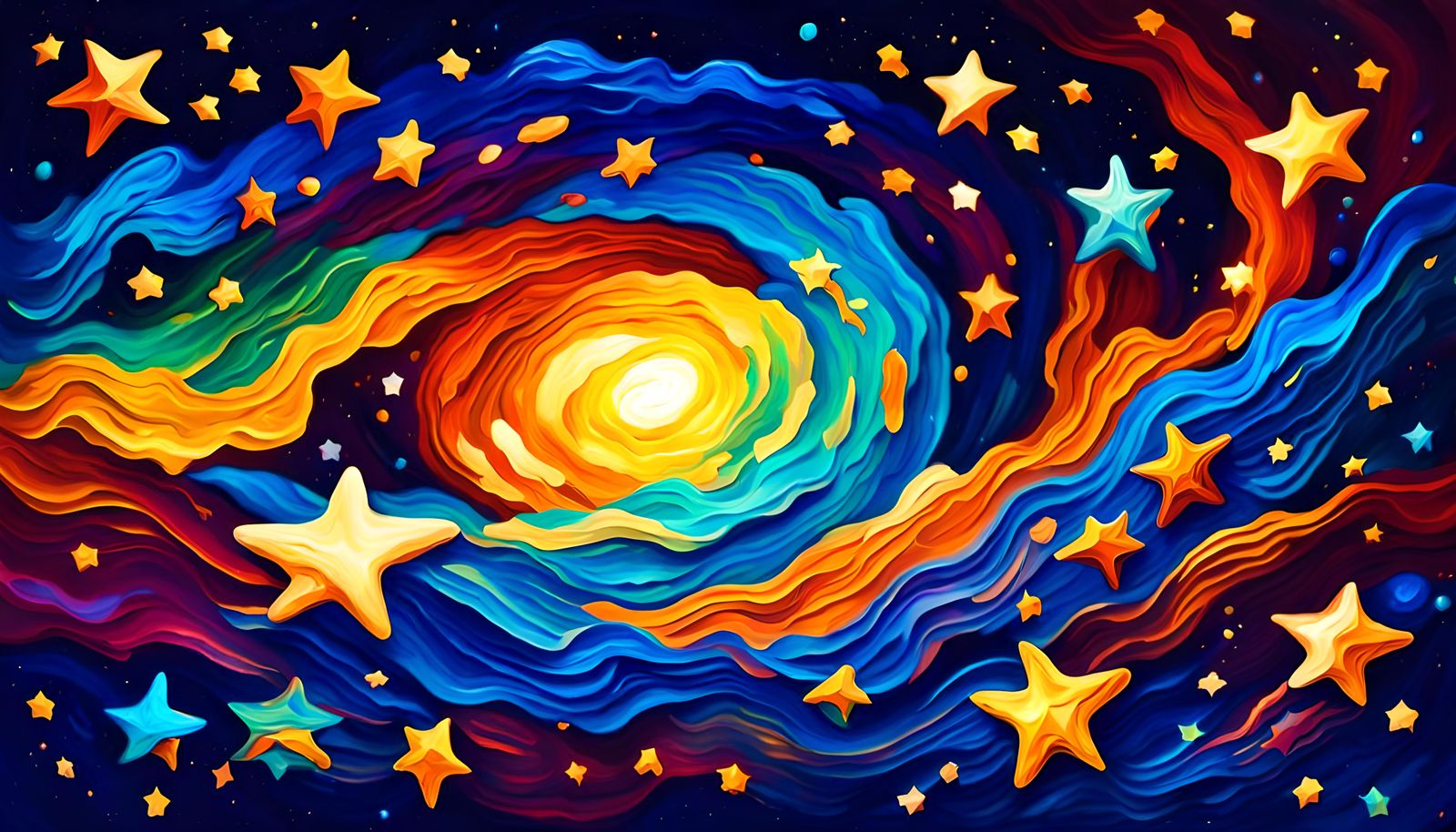 Double Star System in Impressionist Naive Art Style