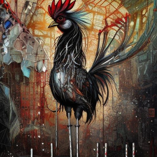 Gothic Ceremonial Chicken on Stilts: Detailed Digital Art