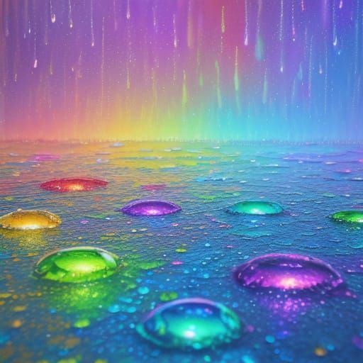 Vibrant Rainbow Through Rain in Oil Painting Style