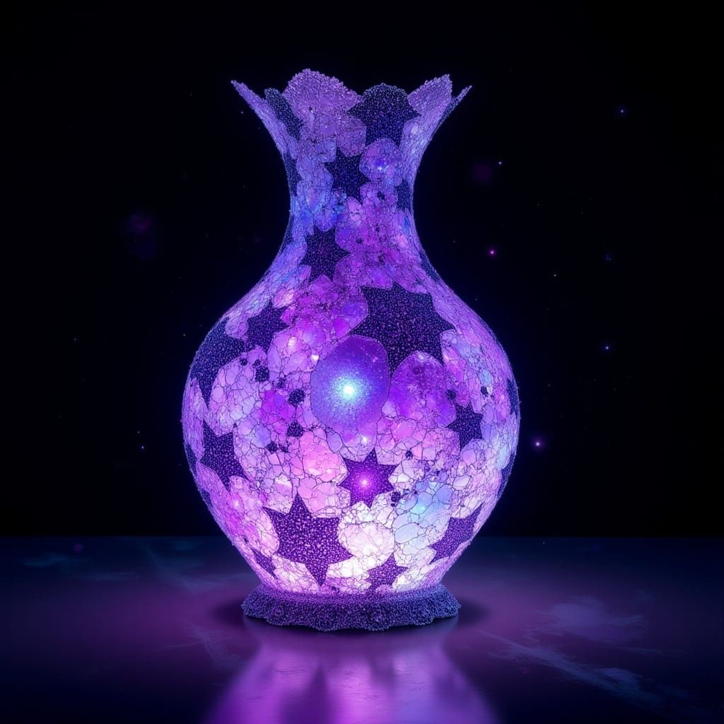 Bioluminescent Lace Vase in Holographic Cosmic Style