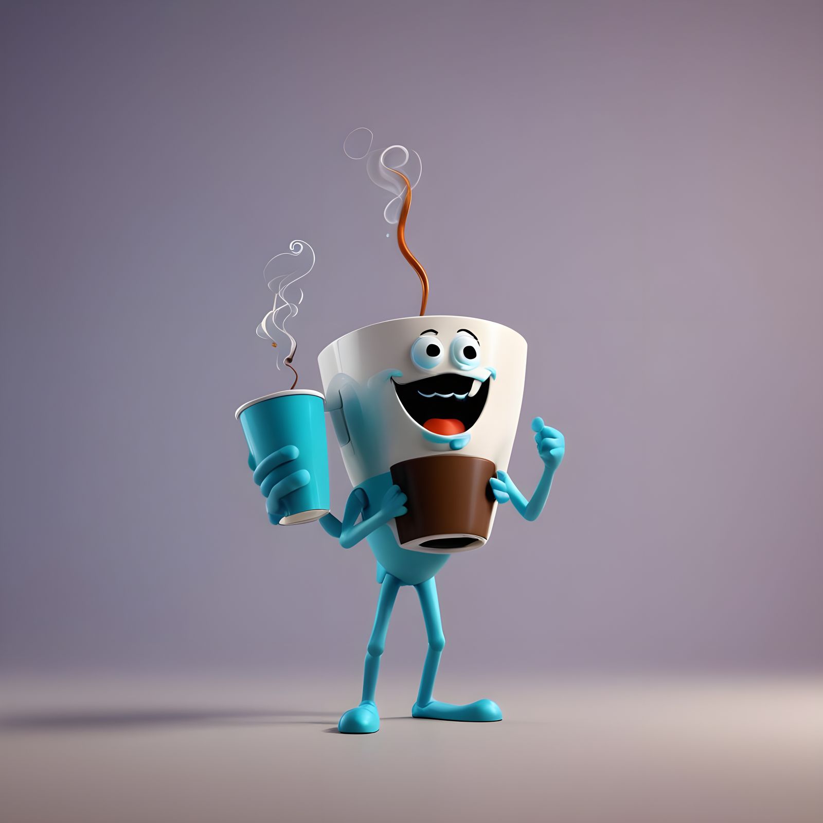 Retro-Meeseeks Awakens to Coffee with Vibrant Background