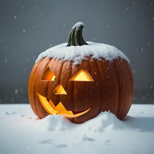 Ethereal Snow-Covered Pumpkin in Cinematic Black and White