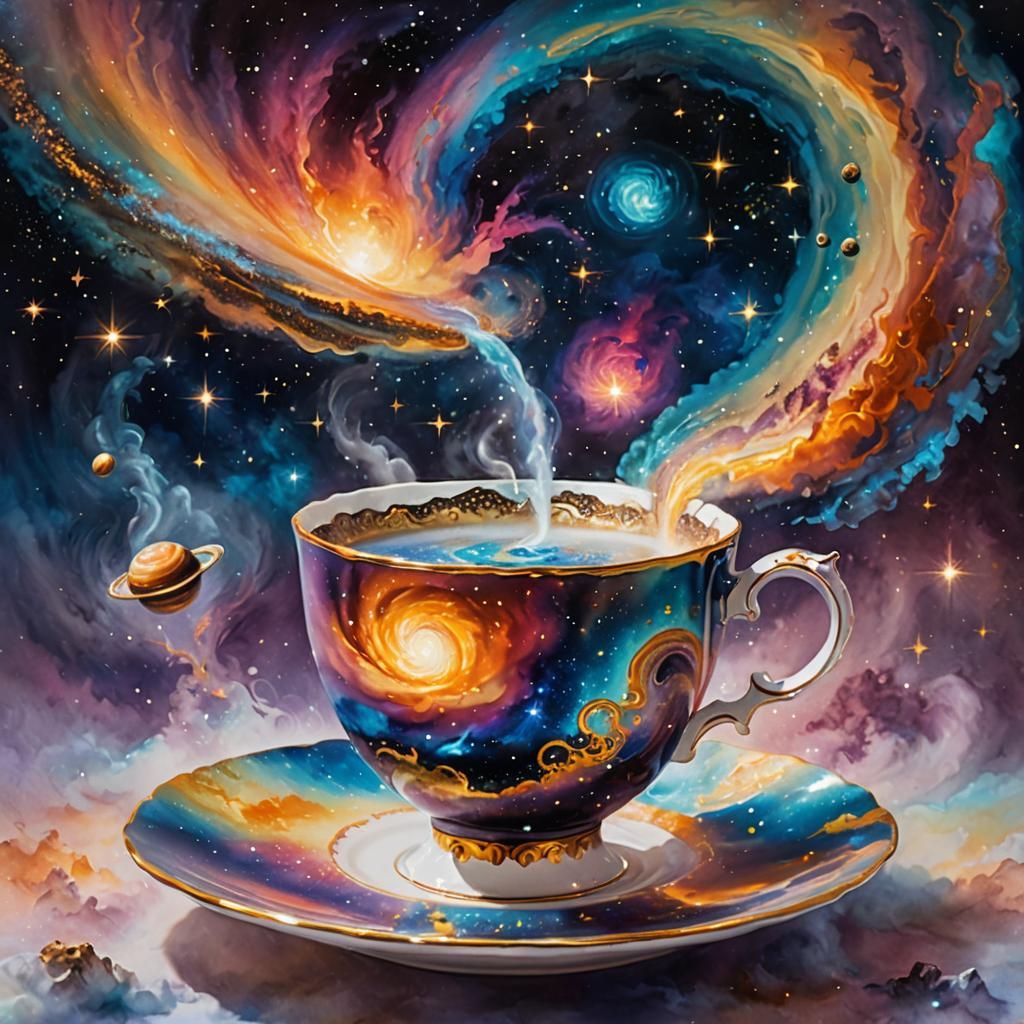 Surrealist Cosmic Gateway Teacup in Celestial Dreamscapes
