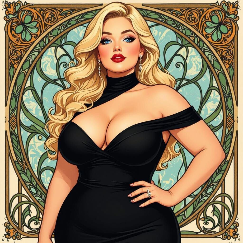 Voluptuous Woman in Art Nouveau Style