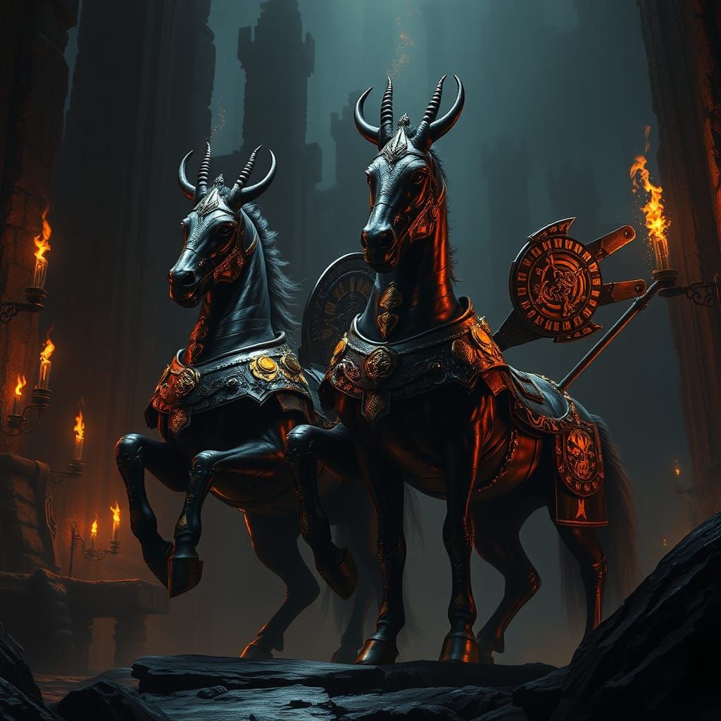 Majestic Armored Centaurs Guard Hades in Hyperrealistic Styl...