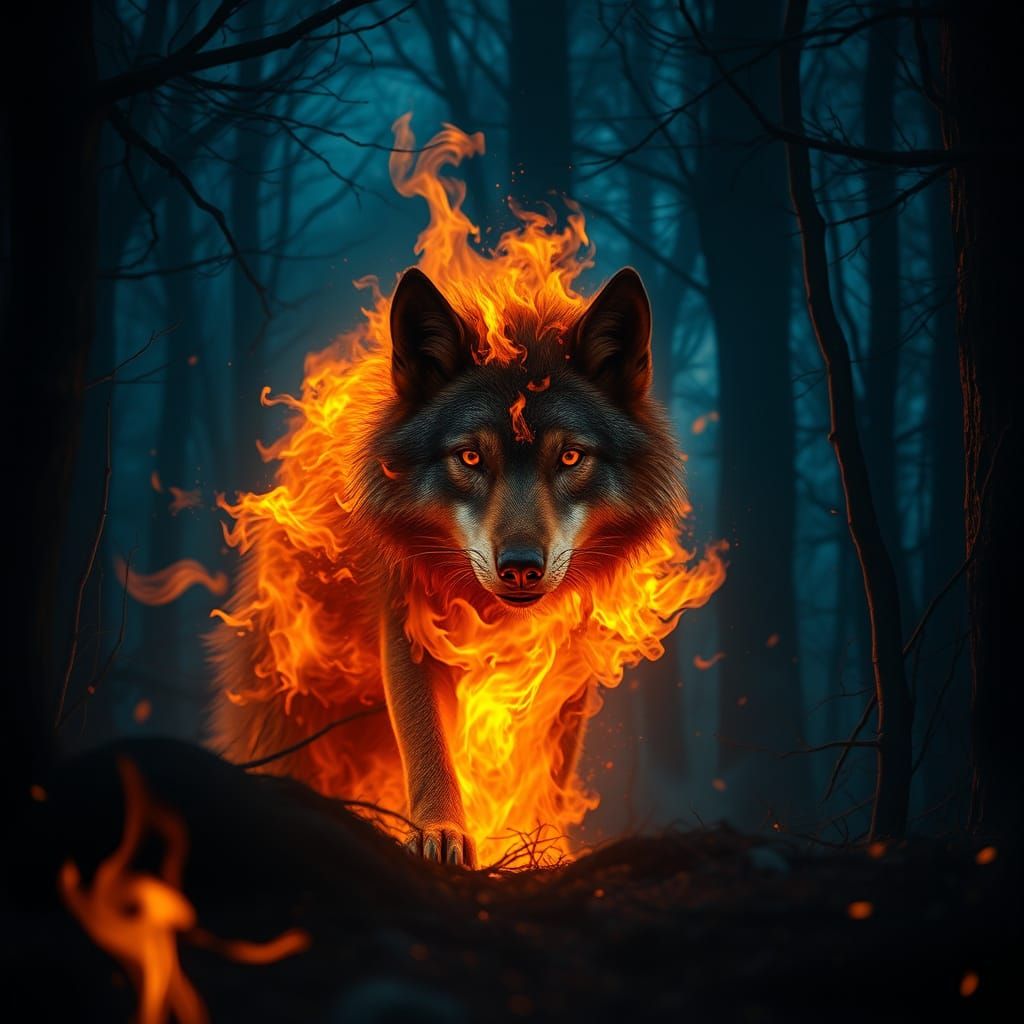 Fiery Wolf Illuminates Mystical Forest in 4K