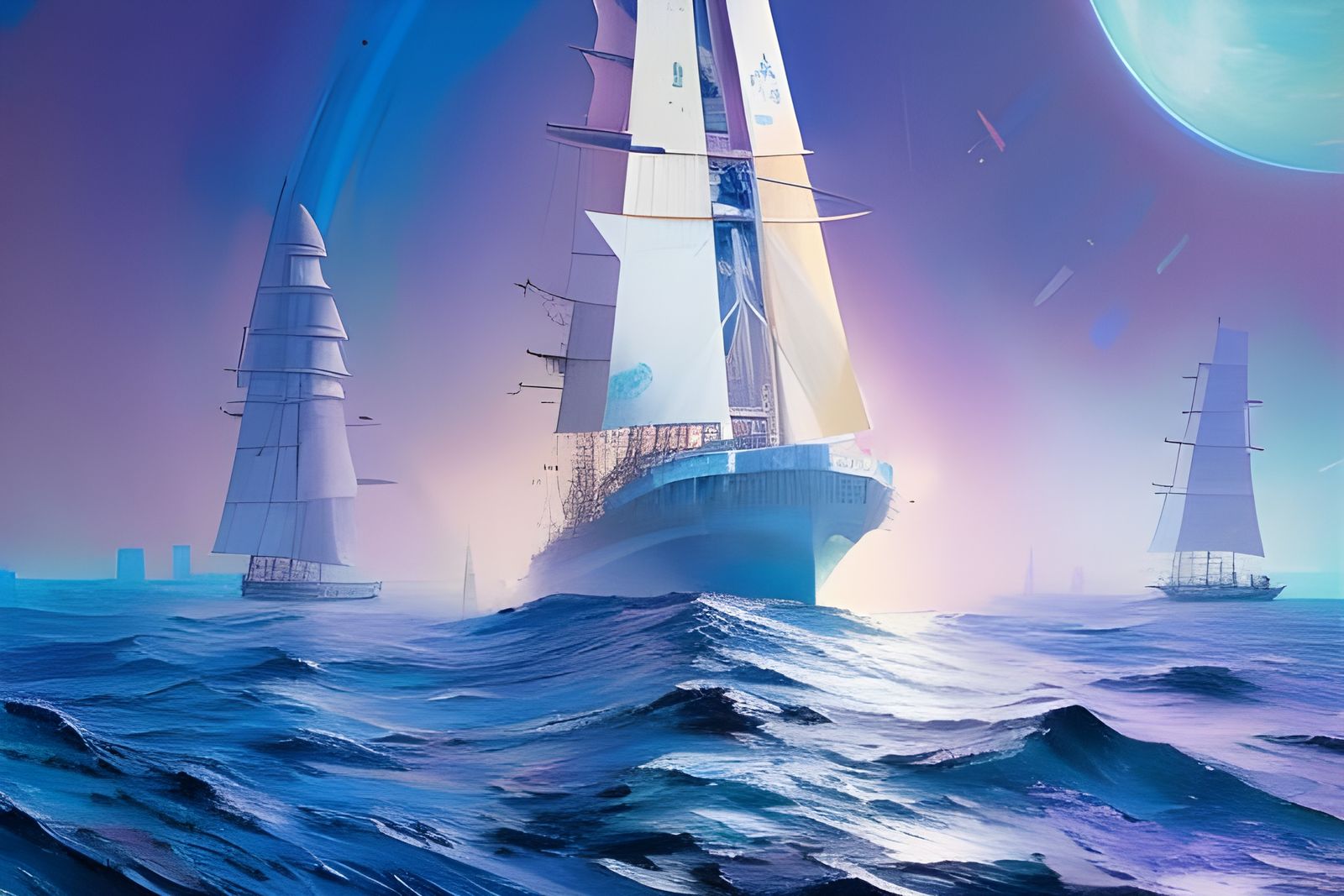 Sunlit Sailing Ship on Open Waters