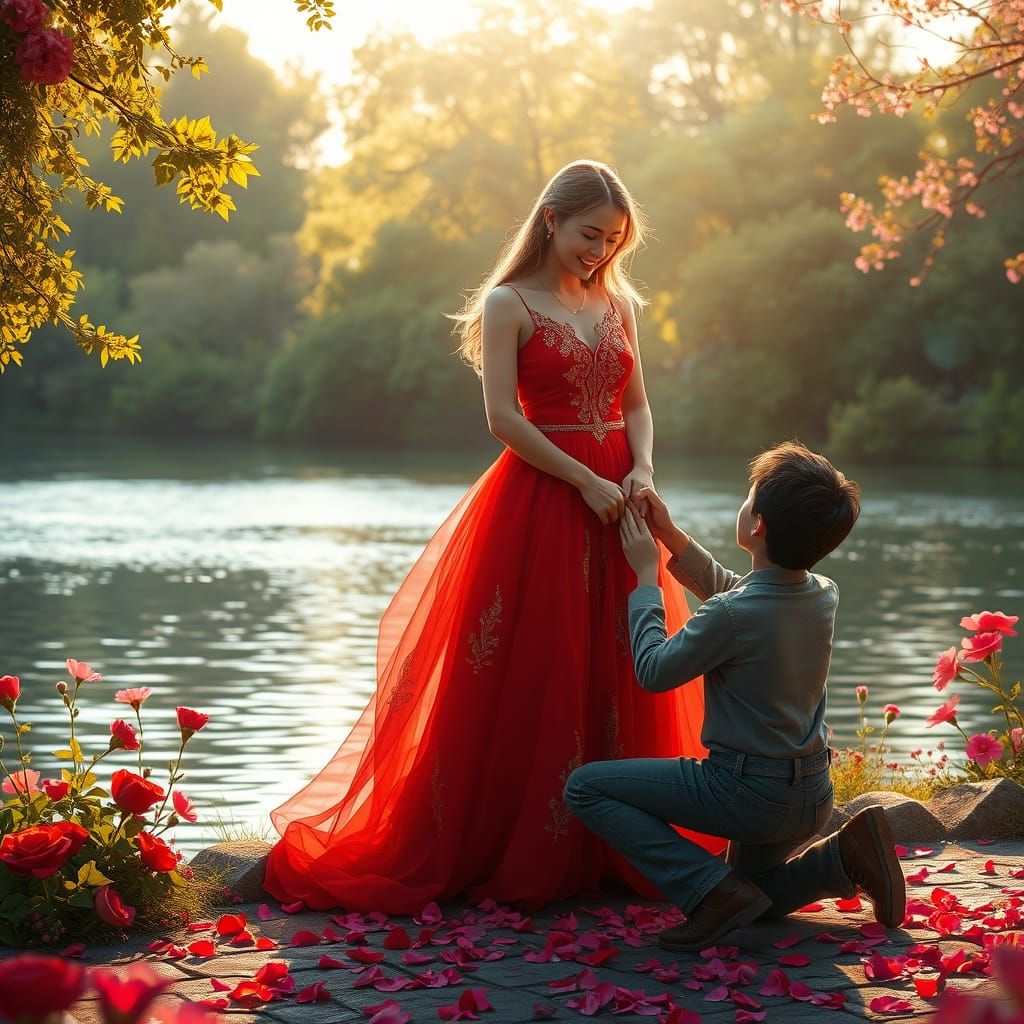 Romantic Valentine's Day Proposal in a Fantastical Landscape