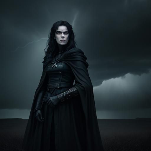 Dark Storm Goddess in a Cinematic Rainbow Glow