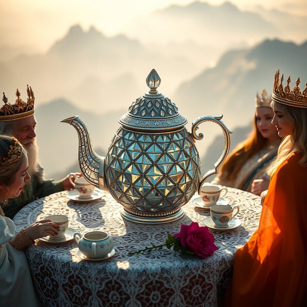 Diamond Tea Kettle on Mountain Top: A Whimsical Royal Tea Pa...