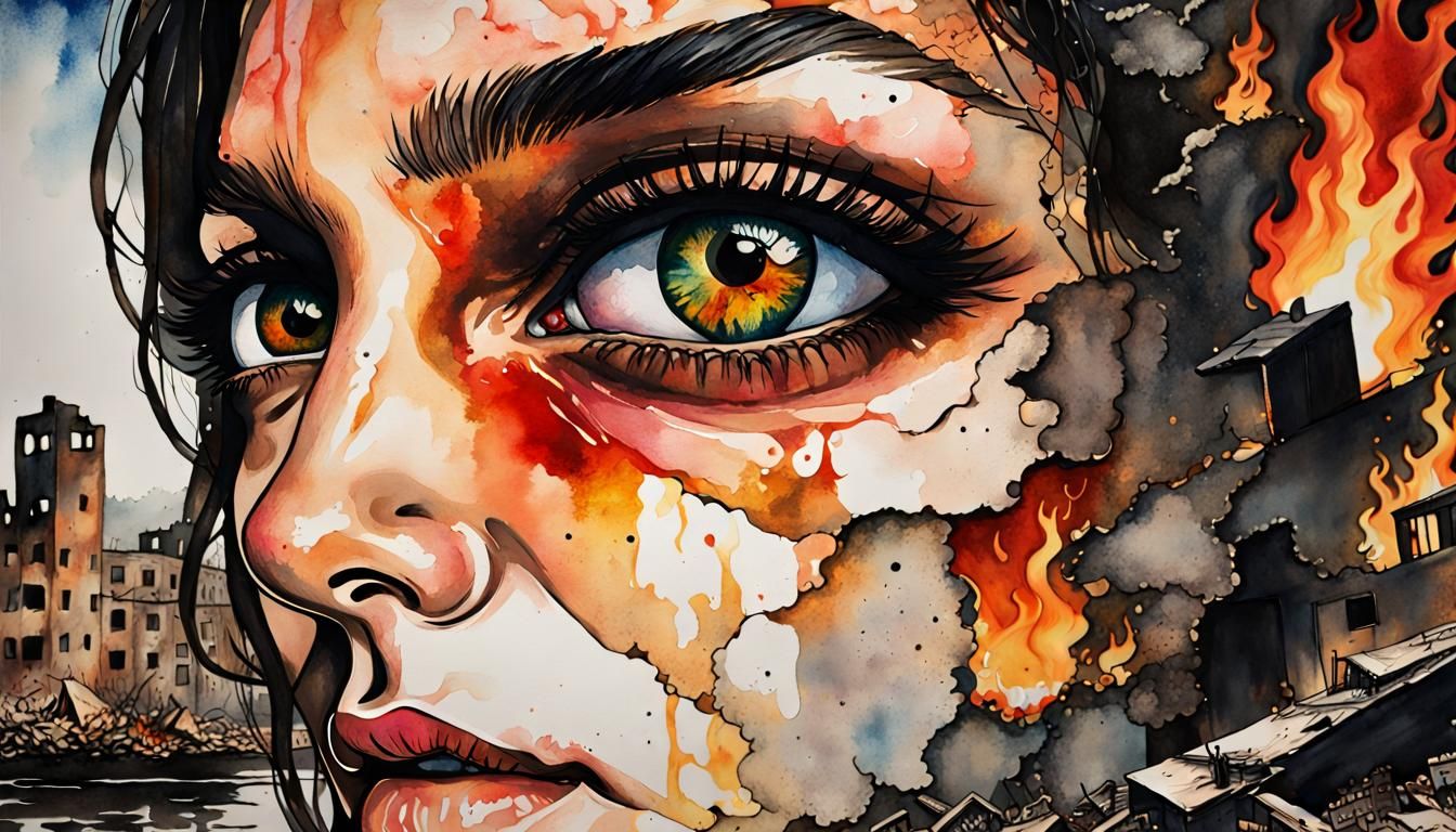 "A close-up of a woman's eye and face, showing the reflectio...