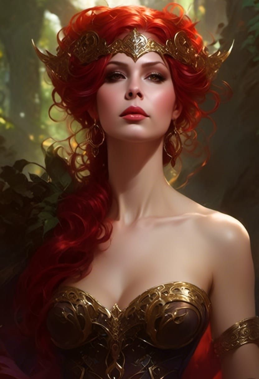 Red-Haired Hedge Witch Earth Mage in Fantasy Style