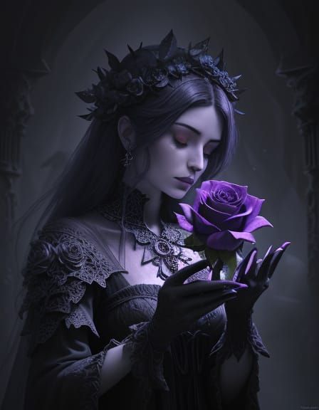 Gothic Stone Rose With Ethereal Figure Digital Painting