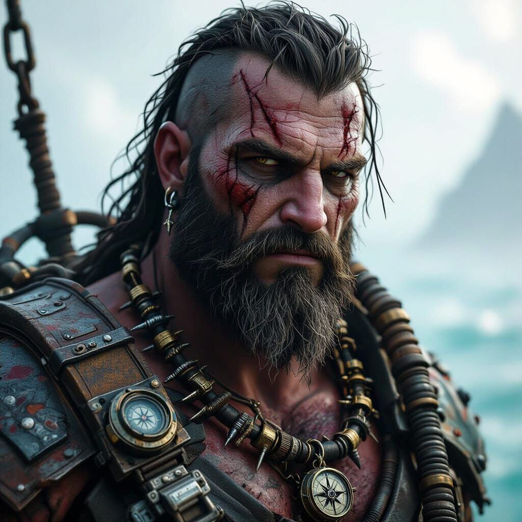 Scarred Scavenger King in Dark Fantasy Style