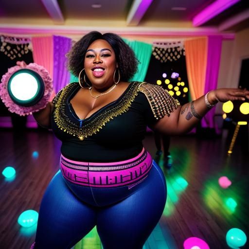 Ebony Bbw Celebrating at a Vibrant Dance Party