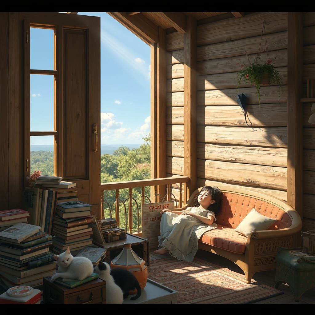 Whimsical Afternoon Scene in Art Nouveau Style